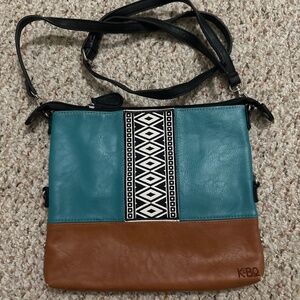 KBQ boho colorblock crossbody bag with geometric tribal print